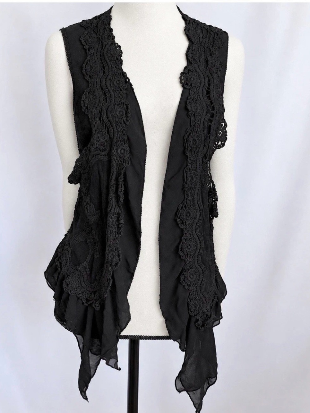 Umgee USA Kimono Blouse Womens M/L Black Sheer Lace Crochet Top Whimsigoth Boho